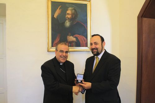 Silver Replica St Paul Stamp presented to Archbishop Silver Replica St Paul Stamp presented to Archbishop