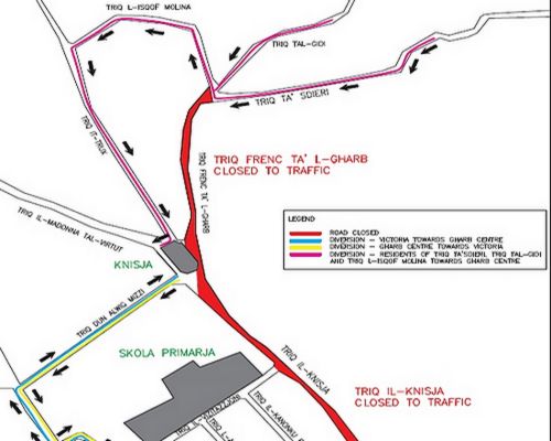 Road closure for parts of Triq il-Knisja and Triq Frenc ta' l-Gharb