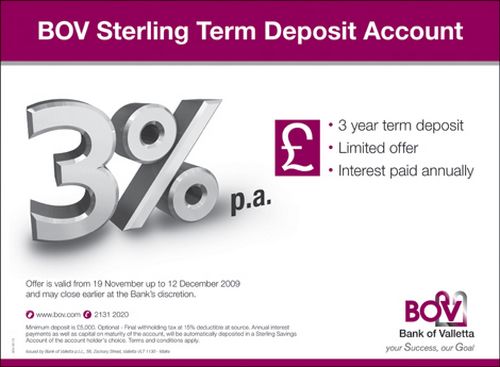 New Limited Offer - BOV Term Deposit Account in Sterling