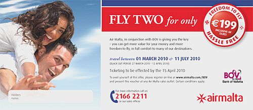 BOV and Air Malta team up for Fly Two for only EUR199 campaign