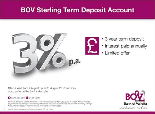 BOV limited offer of Sterling 3 YearTerm Deposit Account