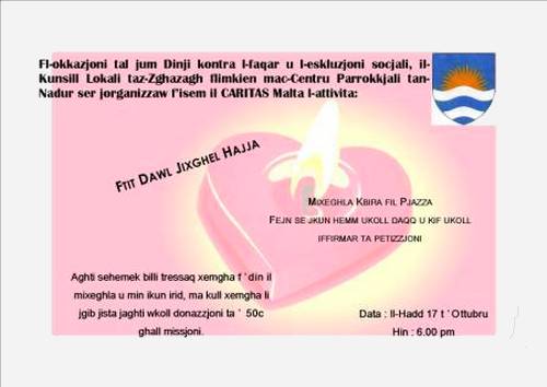 Caritas Candle-lighting event to be held in Nadur on Sunday Caritas Candle-lighting event to be held in Nadur on Sunday
