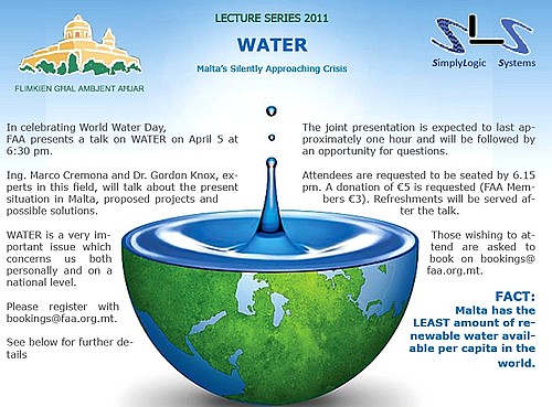 FAA lectures next month on the situation of Malta’s water