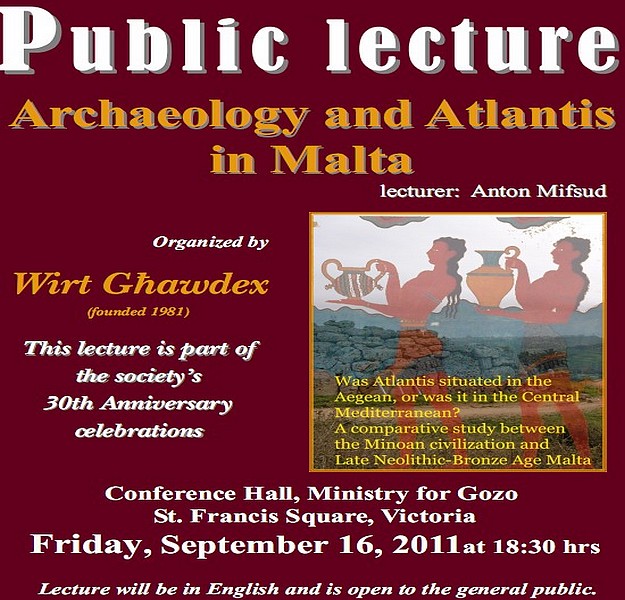 Wirt Ghawdex lecture ‘Archaeology and Atlantis in Malta’