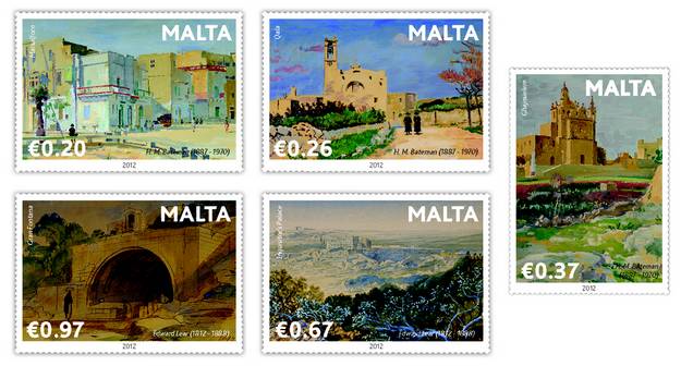 Set of five new stamps featuring four paintings of Gozo