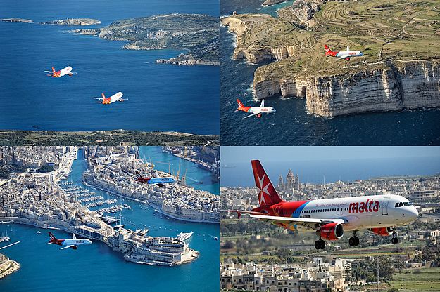 Air Malta Aircraft fly in formation over the Maltese Islands