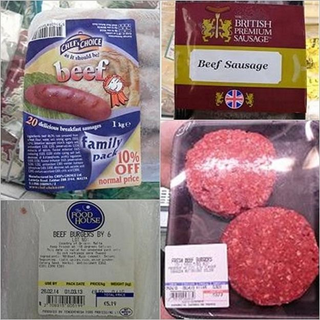 Undeclared horse meat and pork in products labelled beef