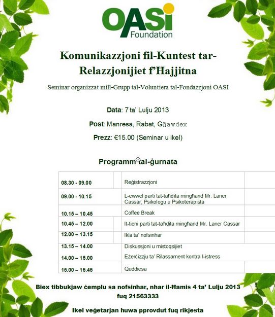 OASI volunteers organise seminar on personal relationships