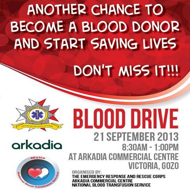 ERRC Blood Drive being held at the Arkadia Centre in Gozo ERRC Blood Drive being held at the Arkadia Centre in Gozo