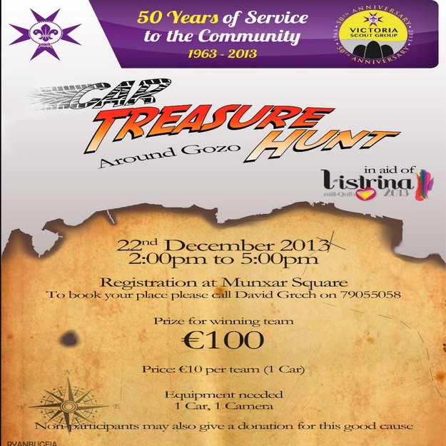 The Victoria Scout Group ‘Car Treasure Hunt’ next Sunday in aid of L-Istrina