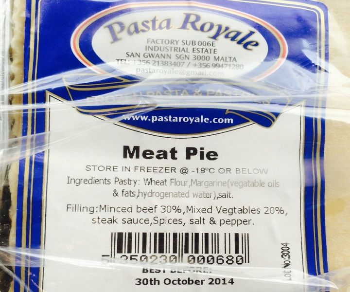 Pasta Royale meat pie contains undeclared pork: Environmental Health
