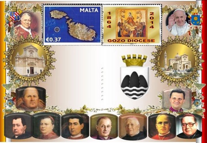 Set of 10 personalised stamps honouring the various Bishops of Gozo