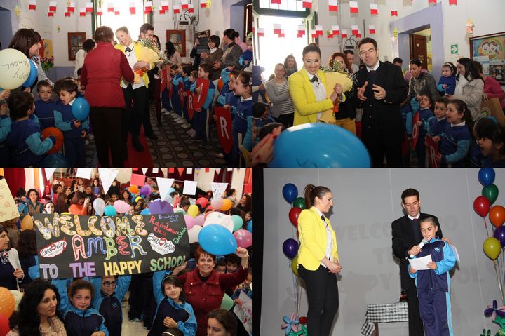 Amber visits staff and children at the Gozo College Rabat Primary
