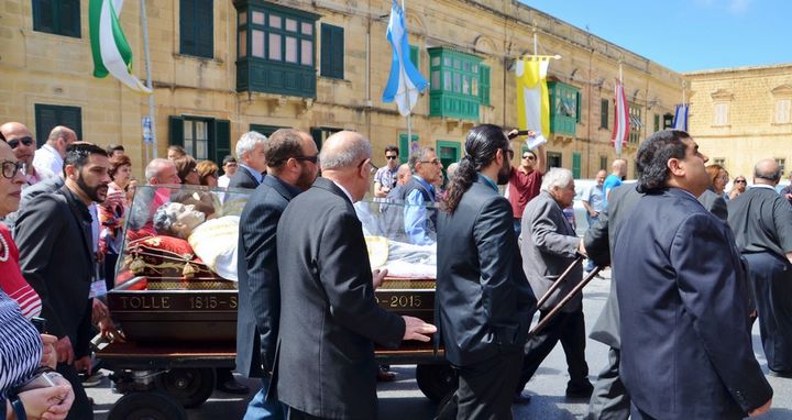 Casket containing the relic of St John Bosco on visit to Gozo