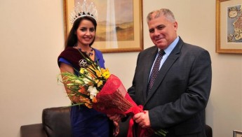 Gozo Minister meets Katrina Pavia, Gozitan winner of Miss World Malta