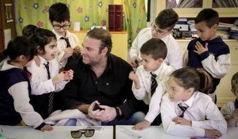 Students at Senglea Primary give a warm welcome to Joseph Calleja