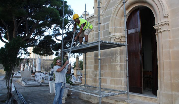 Restoration underway on facade of St Mary's Chapel in Victoria