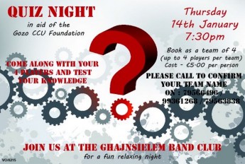 Quiz night in Ghajnsielem in aid of the Gozo CCU Foundation Quiz night in Ghajnsielem in aid of the Gozo CCU Foundation