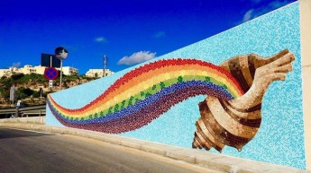 Qawsalla Fjuri: Glass and ceramic mural at Mgarr by Mary Portelli
