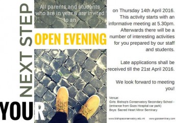 Bishop’s Conservatory Secondary School Open Evening on Thursday