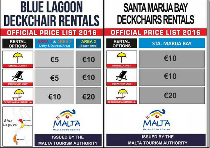Complaints prompt MTA to publish Comino umbrella & deckchair prices