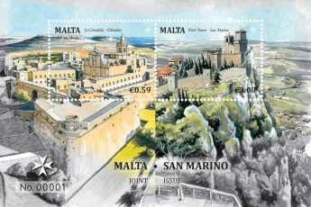 Joint stamp issue features Gozo Citadel & Prima Torre in San Marino