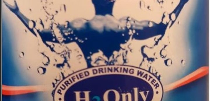 Health warning not to drink H2 Only Purified Drinking Water