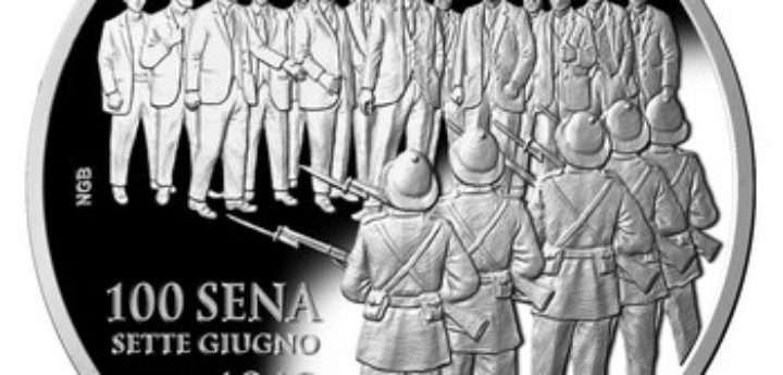 Silver coin and silver foil stamp issue marks centenary of Sette Giugno riots
