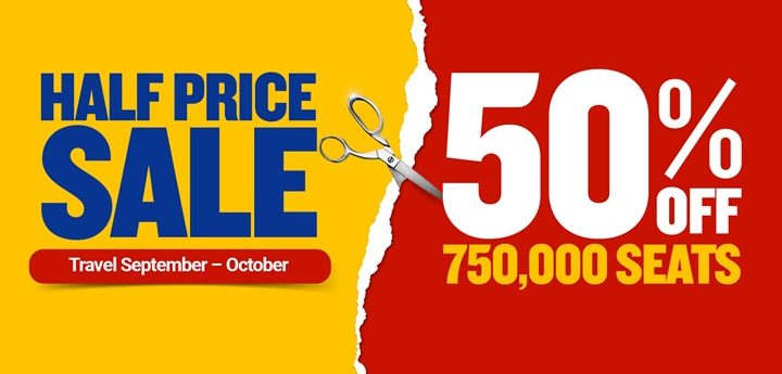 Ryanair launches 50% off on over 750,000 seats