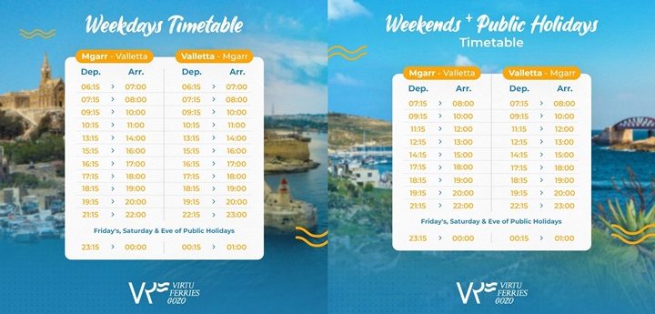 Virtu Ferries weekly and weekend schedule for Gozo high speed ferry