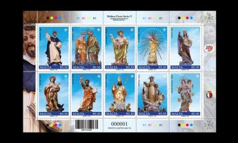 Maltese Festa Series V stamps featuring statues from Gozo and Malta