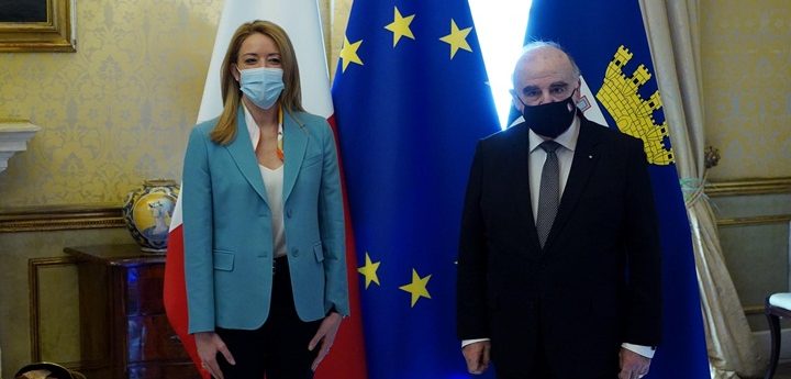 President and Roberta Metsola meet on her first official visit to Malta