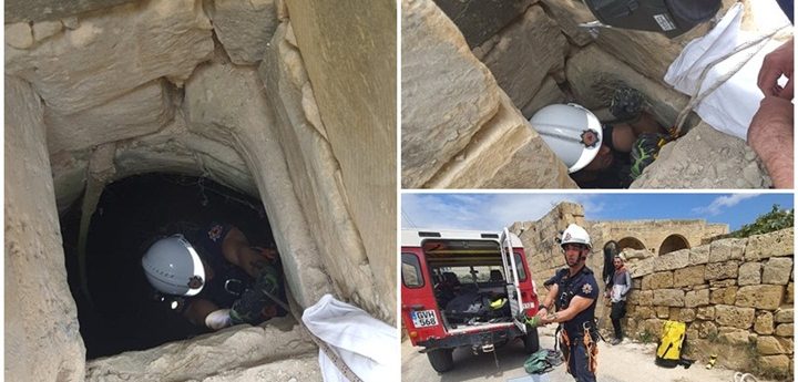 Cat rescued from Xewkija well by members of CPD Gozo