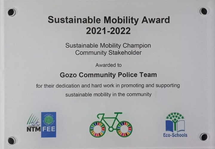 Gozo Community Police Team receive Sustainable Mobility Award
