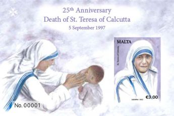 St. Theresa of Calcutta 25th Anniversary stamp and miniature sheet