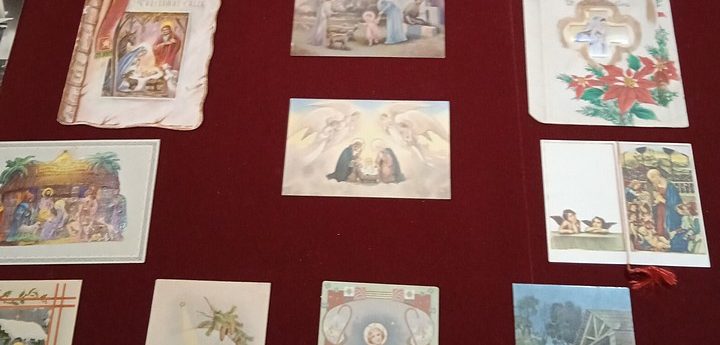 Vintage Christmas Cards on display at Il-Hagar, Gozo