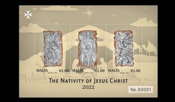 The Nativity of Jesus Christ on miniature sheet of three stamps