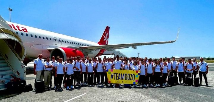 Team Gozo athletes arriving in Guernsey for the Island Games