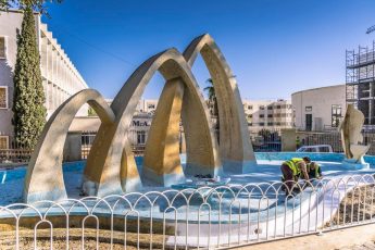 Three Hills Fountain undergoing maintenance and renovation work