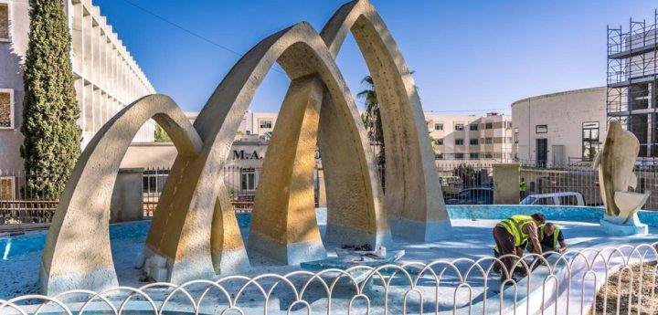 Three Hills Fountain undergoing maintenance and renovation work