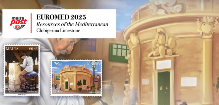 Banca Giuratale in Victoria features on MaltaPost Euromed stamp
