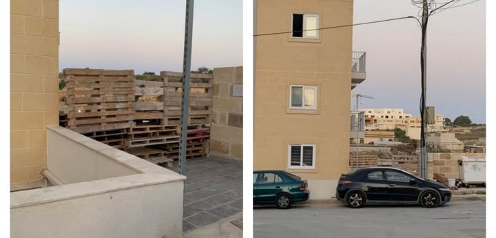 Sannat public footpath between apartments and pools blocked off with pallets