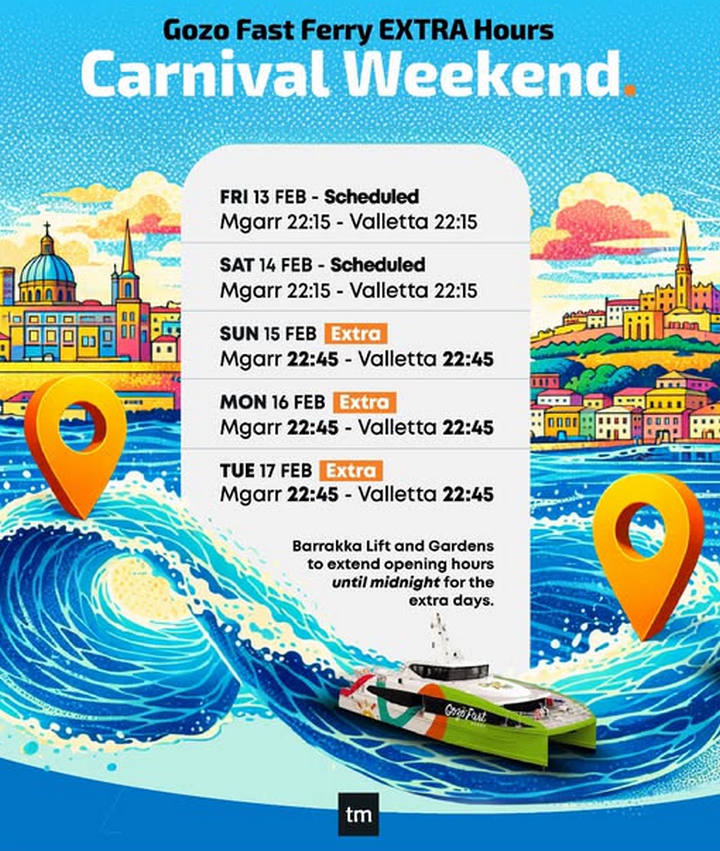 Gozo Fast Ferry Carnival Weekend schedule