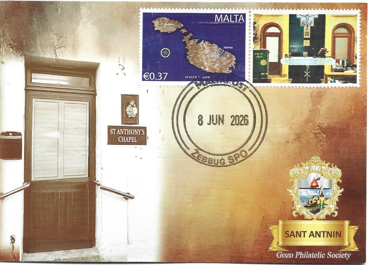 St Anthony's Chapel Marsalforn on personalised stamp and illustrated cover